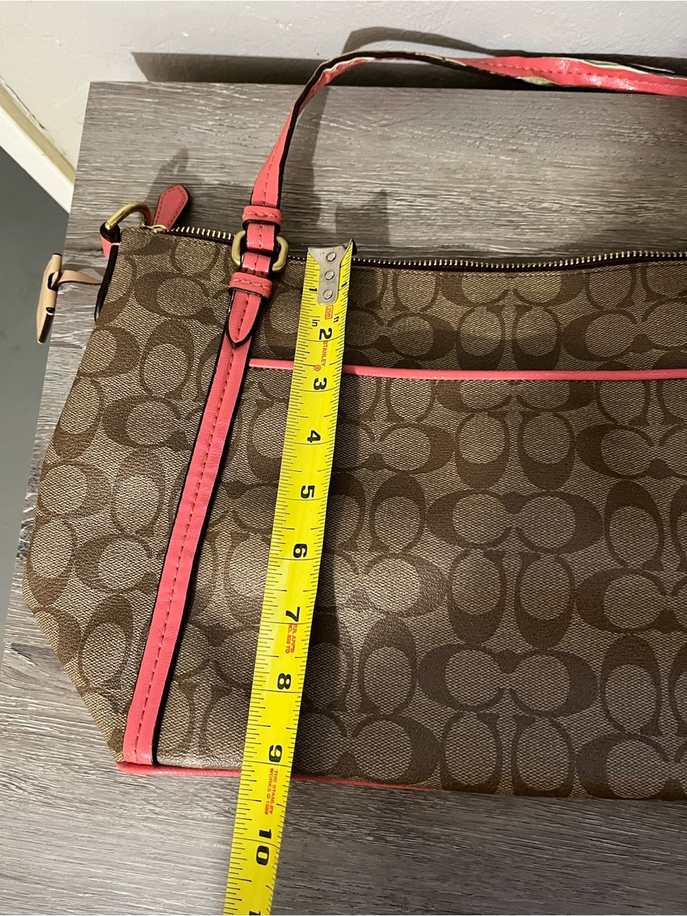 Pink vintage monogram Coach Brown Signature Canvas Tote with Coral Trim - Picture 10 of 10
